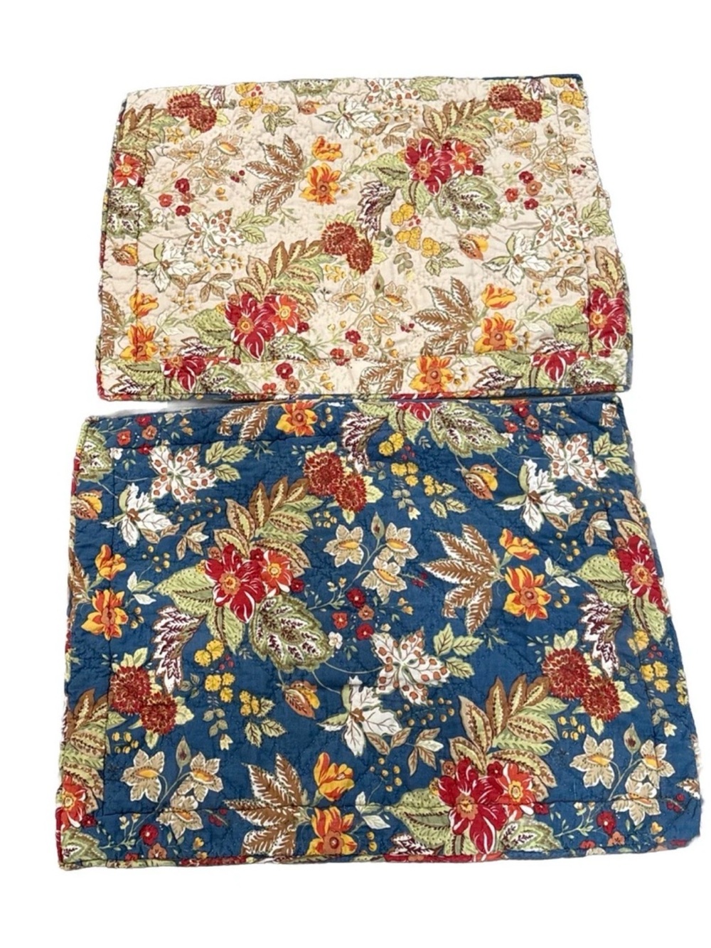 POTTERY BARN Quilted Pillow Shams Cotton Reversible Set Of 2 Standard Sz Floral
